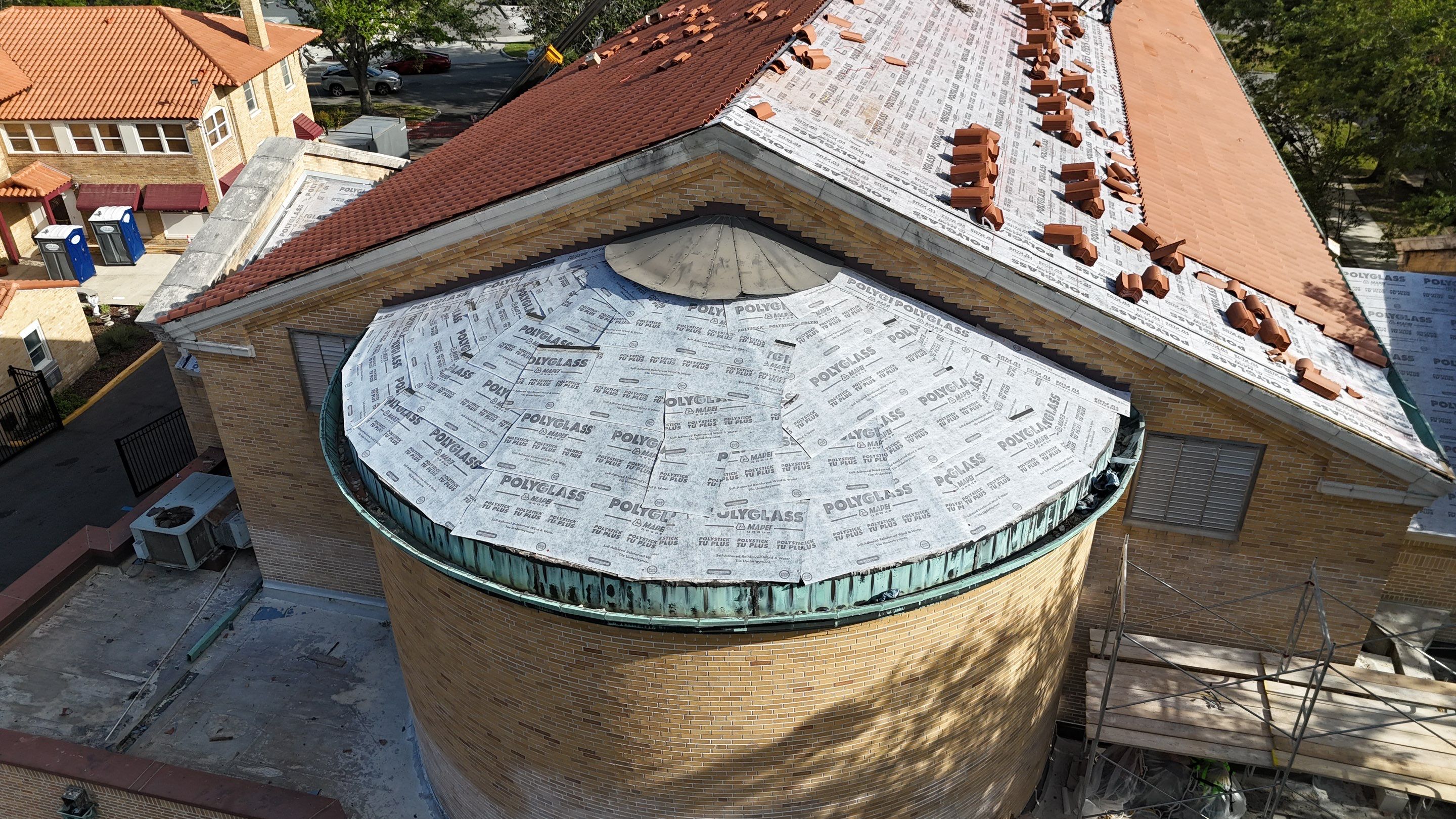 Drone shot showing rooftop detail and clean ridge lines